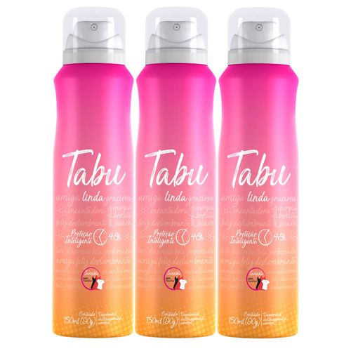 Kit Desodorante Aerosol Antitranspirante Tabu Linda 150Ml com 3 Unidades