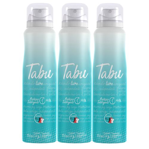 Kit Desodorante Aerosol Antitranspirante Tabu Livre 150Ml com 3 Unidades