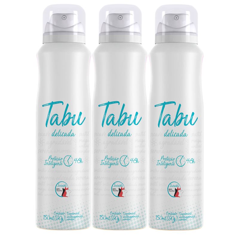 Kit-Desodorante-Aerosol-Antitranspirante-Tabu-Delicada-150ml-com-3-unidades
