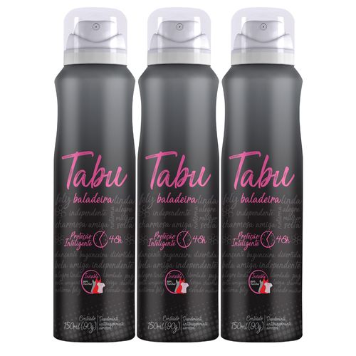 Kit Desodorante Aerosol Antitranspirante Tabu Baladeira 150ML com 3 Unidades