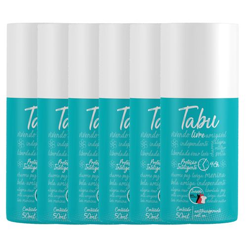 Kit Desodorante Roll On Antitranspirante Tabu Livre 50Ml com 6 unidades