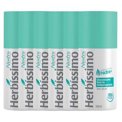 Kit Desodorante Roll-On Herbíssimo Neutro 50Ml com 6 unidades