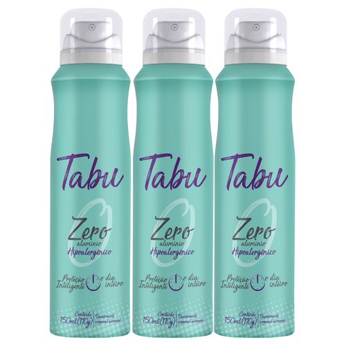 Kit Desodorante Aerosol Tabu Zero Alumínio 150Ml com 3 Unidades
