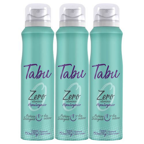 Kit Desodorante Aerosol Antitranspirante Tabu Zero 150Ml com 3 Unidades