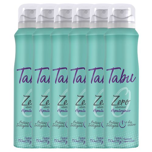 Kit Desodorante Aerosol Antitranspirante Tabu Zero Alumínio 150Ml com 6 Unidades