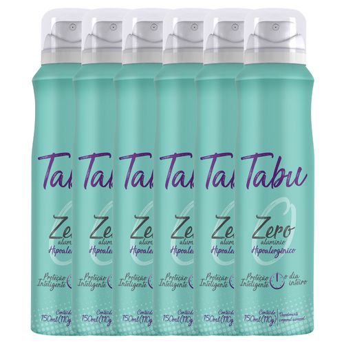 Kit Desodorante Aerosol Antitranspirante Tabu Zero 150Ml com 6 Unidades