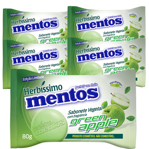 Kit Sabonete Vegetal Herbissimo Mentos Green Apple -  c/5 unidades