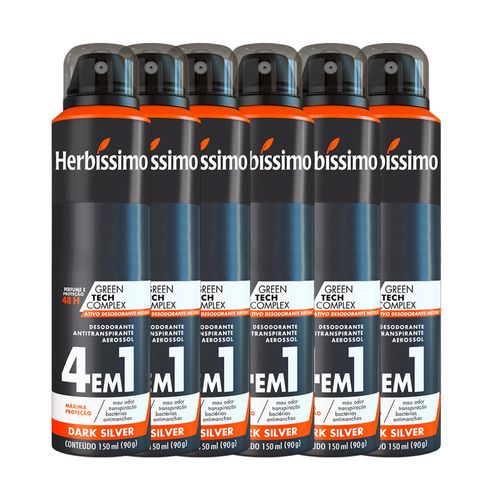 Kit Desodorante Aerosol Antitranspirante Herbíssimo Dark Silver 150Ml com 6 Unidades