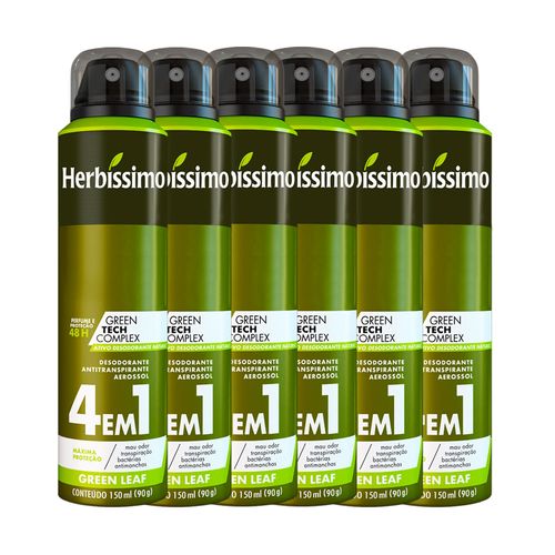 Kit Desodorante Aerosol Antitranspirante Herbíssimo Green Leaf 150Ml com 6 Unidades