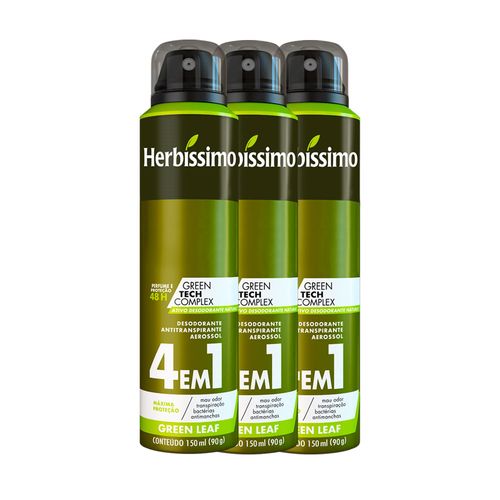 Kit Desodorante Aerosol Antitranspirante Herbíssimo Green Leaf 150Ml com 3 Unidades