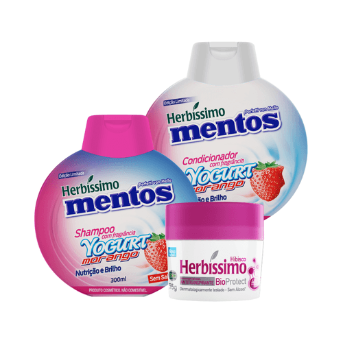 Kit Herbissimo Mentos Shampoo e Condicionador Yogurt Morango + Desodorante Herbíssimo Hibisco 55G