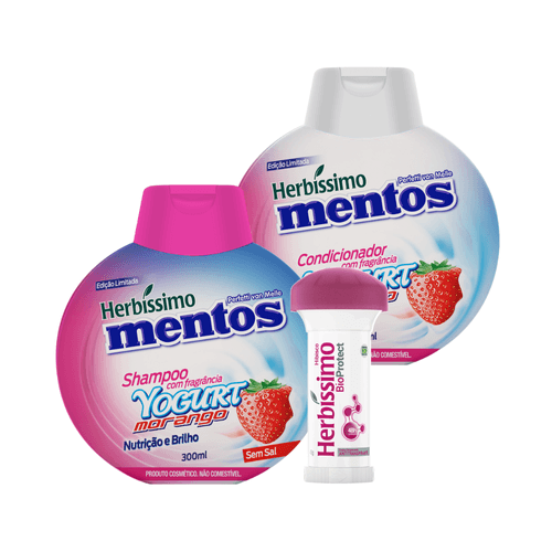 Kit Herbissimo Mentos Shampoo e Condicionador Yogurt Morango + Desodorante Herbíssimo Twist Hibisco 45G
