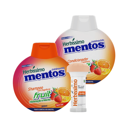 Kit Herbissimo Mentos Shampoo e Condicionador Fruit + Desodorante Herbíssimo Twist Vanilla 45G