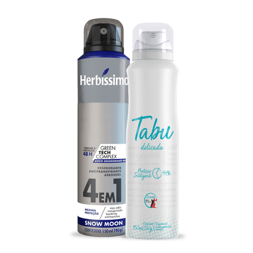 Kit Desodorante Aerossol Antitranspirante Herbíssimo Snow Moon e Tabu Delicada 150Ml