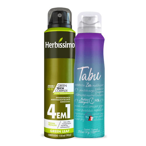 Kit Desodorante Aerossol Antitranspirante Herbíssimo Green Leaf e Tabu Zen 150Ml