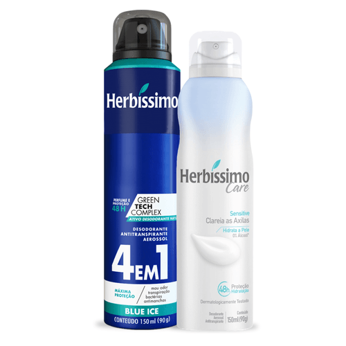 Kit Desodorante Aerossol Antitranspirante Herbíssimo Blue Ice e Care Sensitive 150Ml