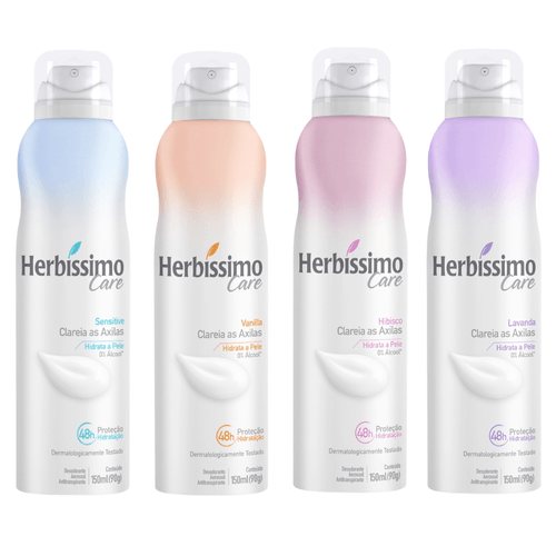 Kit Desodorante Aerossol Antitranspirante Herbissimo Care Fragrâncias- c/4 unidades