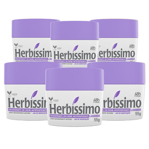 Kit Desodorante Creme Antitranspirante Lavanda Herbíssimo 55G c/ 6 unidades