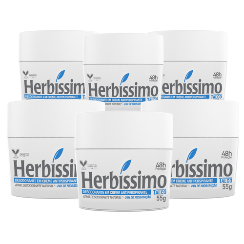 Kit Desodorante Creme Antitranspirante Talco Herbíssimo 55G c/6 unidades
