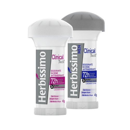 Kit Desodorante Twist Antitranspirante Herbíssimo Clinical Rosa e Men 45G c/2 unidades