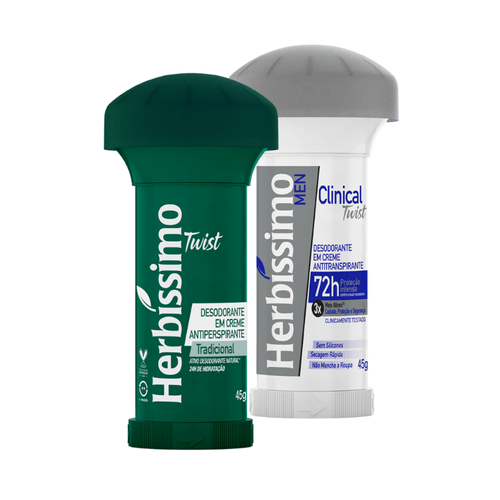 Kit Desodorante Twist Antitranspirante Herbíssimo Tradicional e Clinical Men 45G c/2 unidades