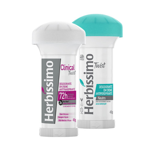 Kit Desodorante Twist Antitranspirante Herbíssimo Neutro e Clinical Rosa 45G c/2 unidades