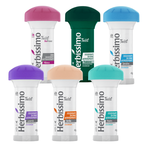 Kit Desodorante Twist Antitranspirante Fragrâncias Herbíssimo 45g c/6 unidades