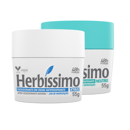 Kit Desodorante Creme Antitranspirante Herbíssimo 55G Talco e Neutro - 2 unidades