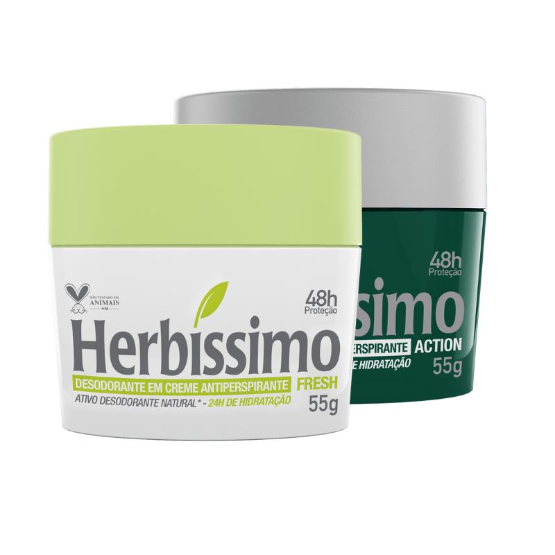 Kit Desodorante Creme Antitranspirante Herbíssimo 55G Fresh e Action - 2 unidades