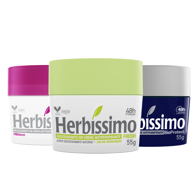 Kit Desodorante Creme Antitranspirante Herbíssimo 55G Fresh, Hibisco e Cedro - 3 unidades