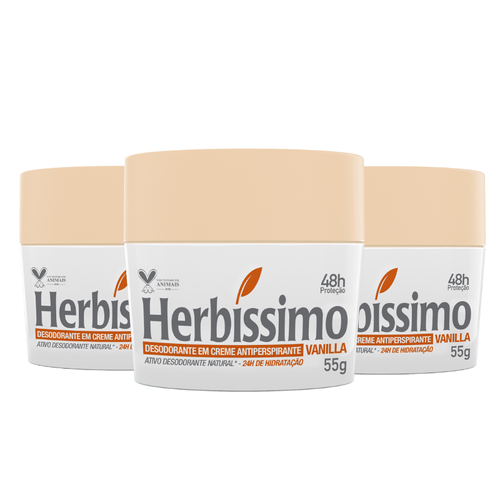 Kit Desodorante Creme Antitranspirante Vanilla Herbíssimo 55G - 3 unidades