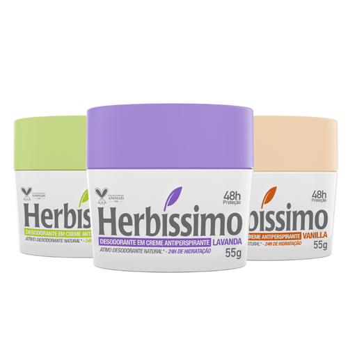 Kit Desodorante Creme Antitranspirante Lavanda, Vanilla e Fresh Herbíssimo 55G - 3 unidades