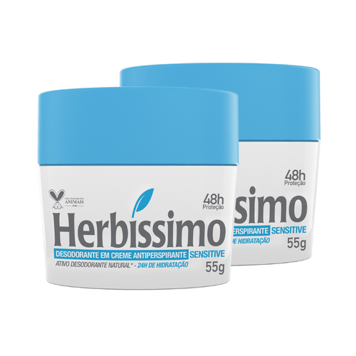 Kit Desodorante Creme Antitranspirante Sensitive Herbíssimo 55G - 2 unidades