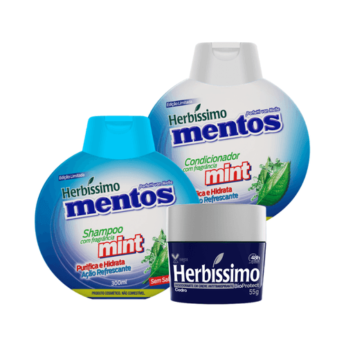 Kit Herbíssimo Mentos Shampoo e Condicionador Mint + Desodorante Herbíssimo Cedro 55G