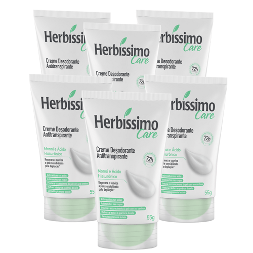 Kit Creme Desodorante Antitranspirante Herbíssimo Care Monoi e Acido Hialuronico Bisnaga 55g - 6 unidades