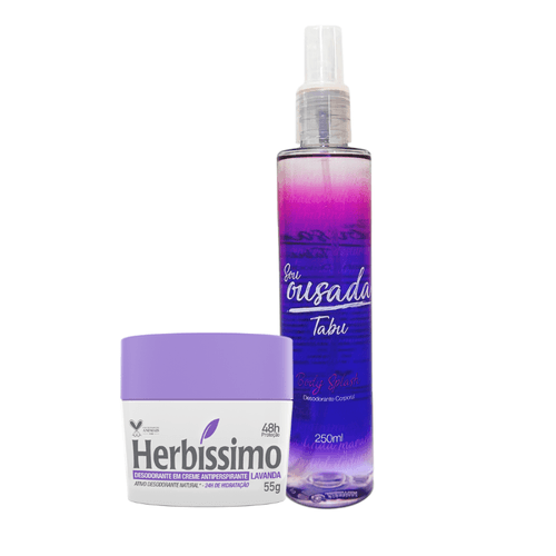 Kit Body Splash Deo Tabu 250ML Ousada e Desodorante Creme Lavanda Herbíssimo 55G