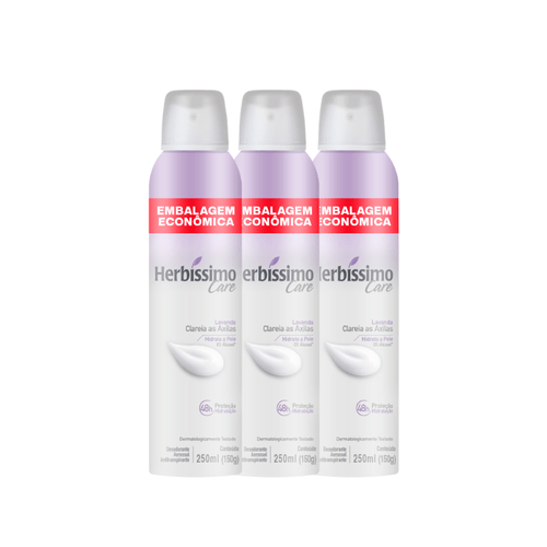 Kit Desodorante Aerossol Antitranspirante Herbíssimo Care Lavanda 250ML - 3 unidades