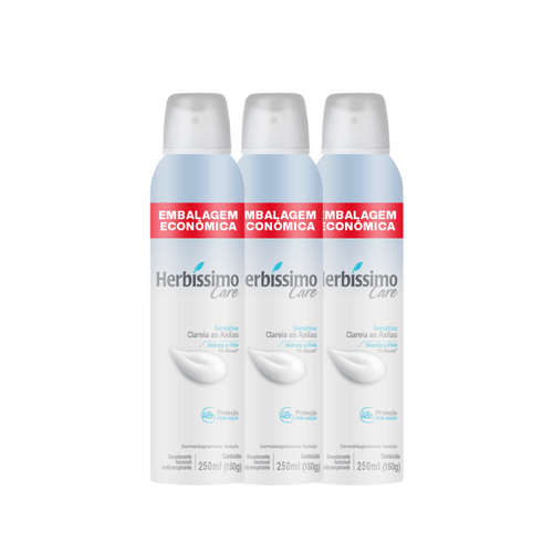 Kit Desodorante Aerossol Antitranspirante Herbíssimo Care Sensitive 250ML - 3 unidades