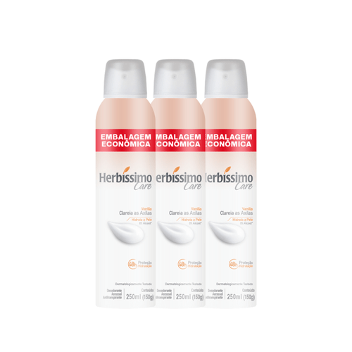 Kit Desodorante Aerossol Antitranspirante Herbíssimo Care Vanilla 250ML - 3 unidades