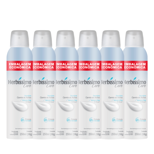 Kit Desodorante Aerossol Antitranspirante Herbíssimo Care Sensitive 250ML - 6 unidades