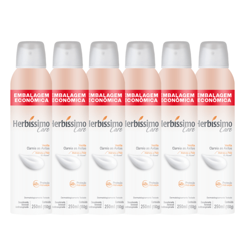 Kit Desodorante Aerossol Antitranspirante Herbíssimo Care Vanilla 250ML - 6 unidades