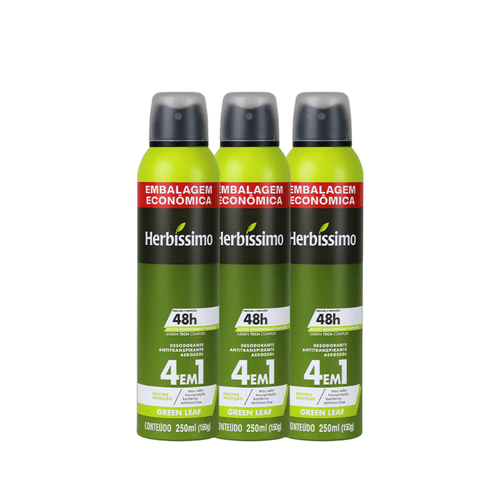Kit Desodorante Aerosol Antitranspirante Herbíssimo Green Leaf 250Ml - 3 unidades