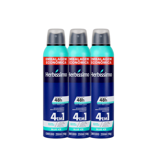 Kit Desodorante Aerosol Antitranspirante Herbíssimo Blue Ice 250Ml - 3 unidades