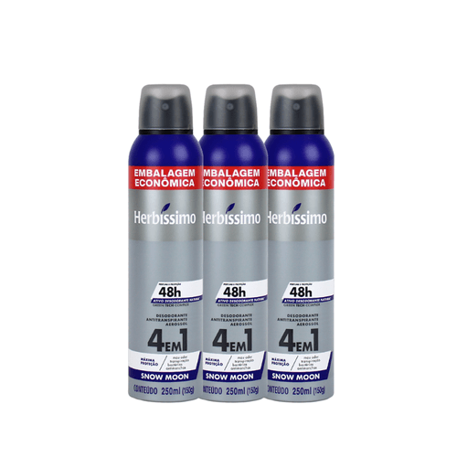 Kit Desodorante Aerosol Antitranspirante Herbíssimo Snow Moon 250Ml -3 unidades