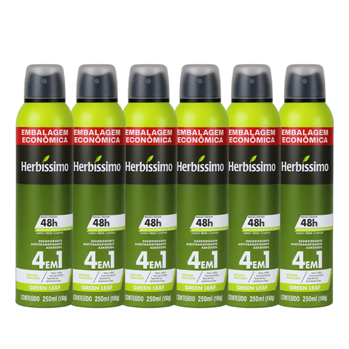 Kit Desodorante Aerosol Antitranspirante Herbíssimo Green Leaf 250Ml - 6 unidades