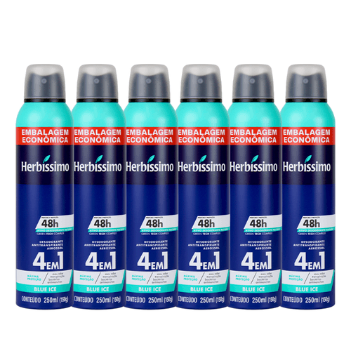 Kit Desodorante Aerosol Antitranspirante Herbíssimo Blue Ice 250Ml - 6 unidades
