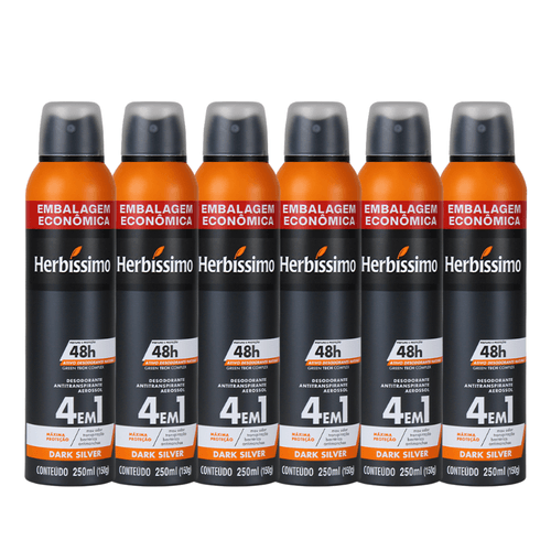 Kit Desodorante Aerosol Antitranspirante Herbíssimo Dark Silver 250Ml - 6 unidades