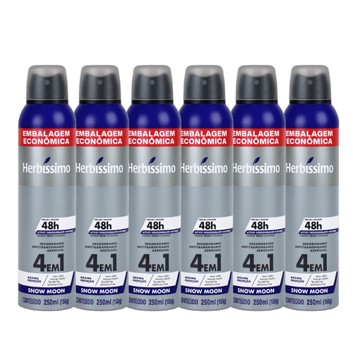 Kit Desodorante Aerosol Antitranspirante Herbíssimo Snow Moon 250Ml - 6 unidades