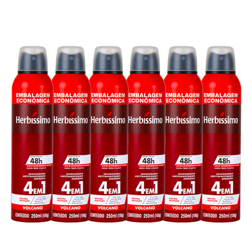 Kit Desodorante Aerosol Antitranspirante Herbíssimo Volcano 250Ml - 6 unidades
