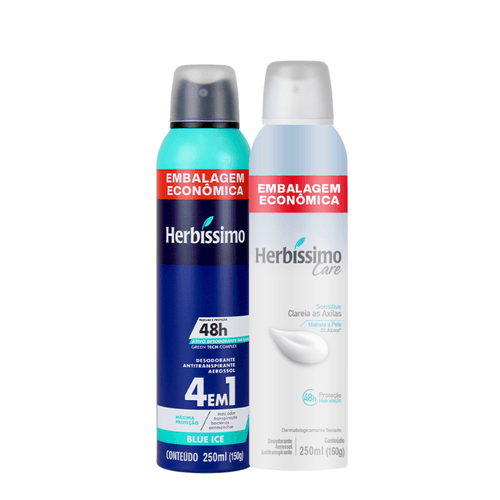 Kit Desodorante Aerossol Antitranspirante Herbíssimo Blue Ice e Care Sensitive 250Ml